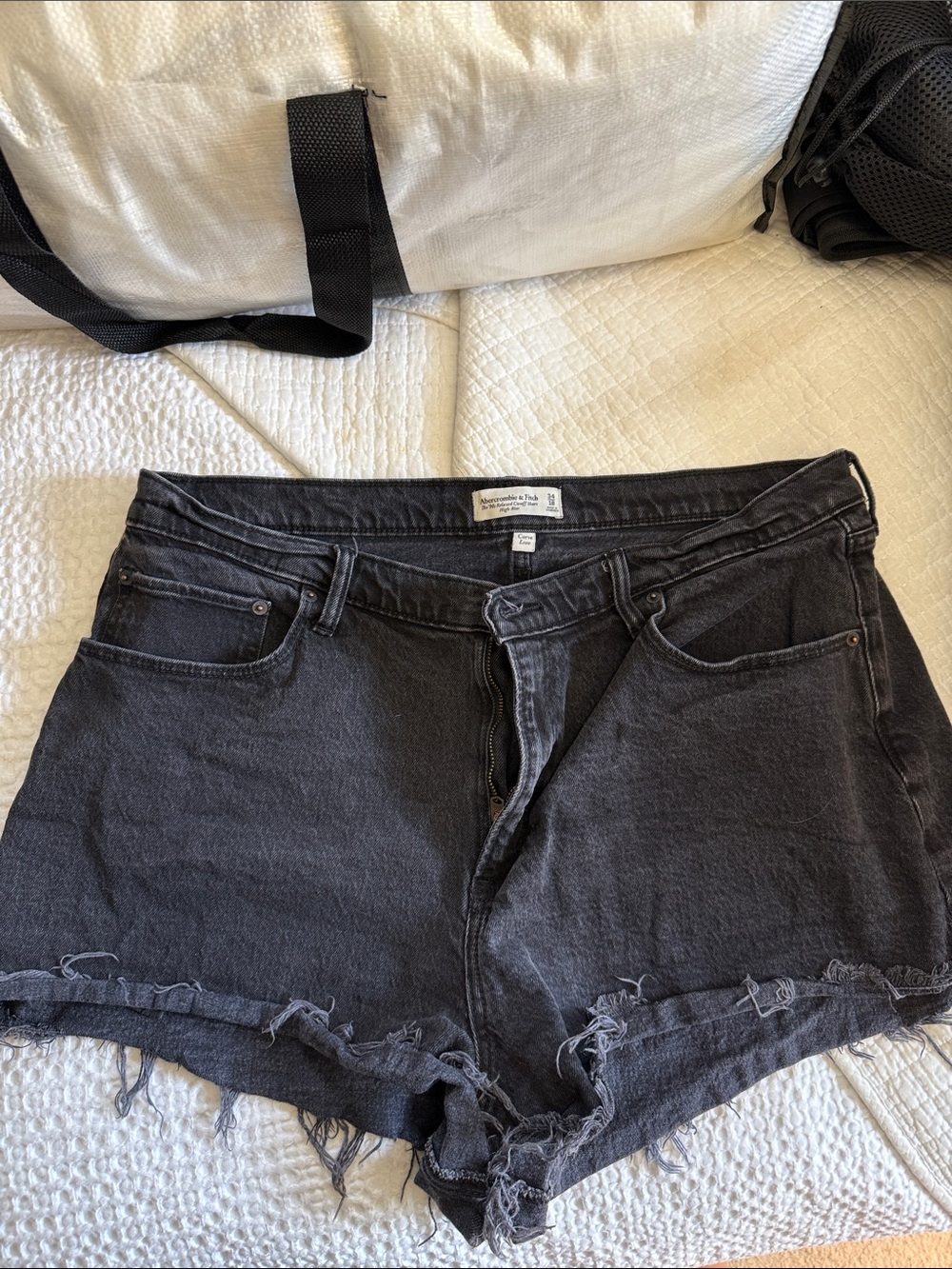 Abercrombie & Fitch Curve Love Charcoal Black Frayed Denim Shorts